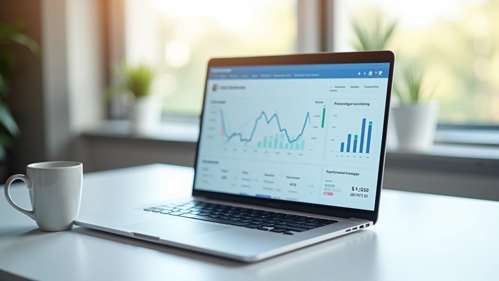 Moderne digitale Finanzplattform auf Laptop-Bildschirm mit Finanzdiagrammen und Analysen